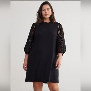 Reitmans Black Shift Dress Eyelet Lace Balloon Sleeve M Runs L Trendy Holidays